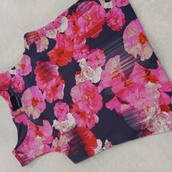 Cynthia Rowley Pink Floral Striped Scuba Bodycon Sleeveless Blouse - Picture 2 of 10